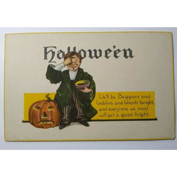 Halloween Postcard Nash Series 38 Wizard Warlock Goblins Ghosts Poem Unused - Picture 2 of 5